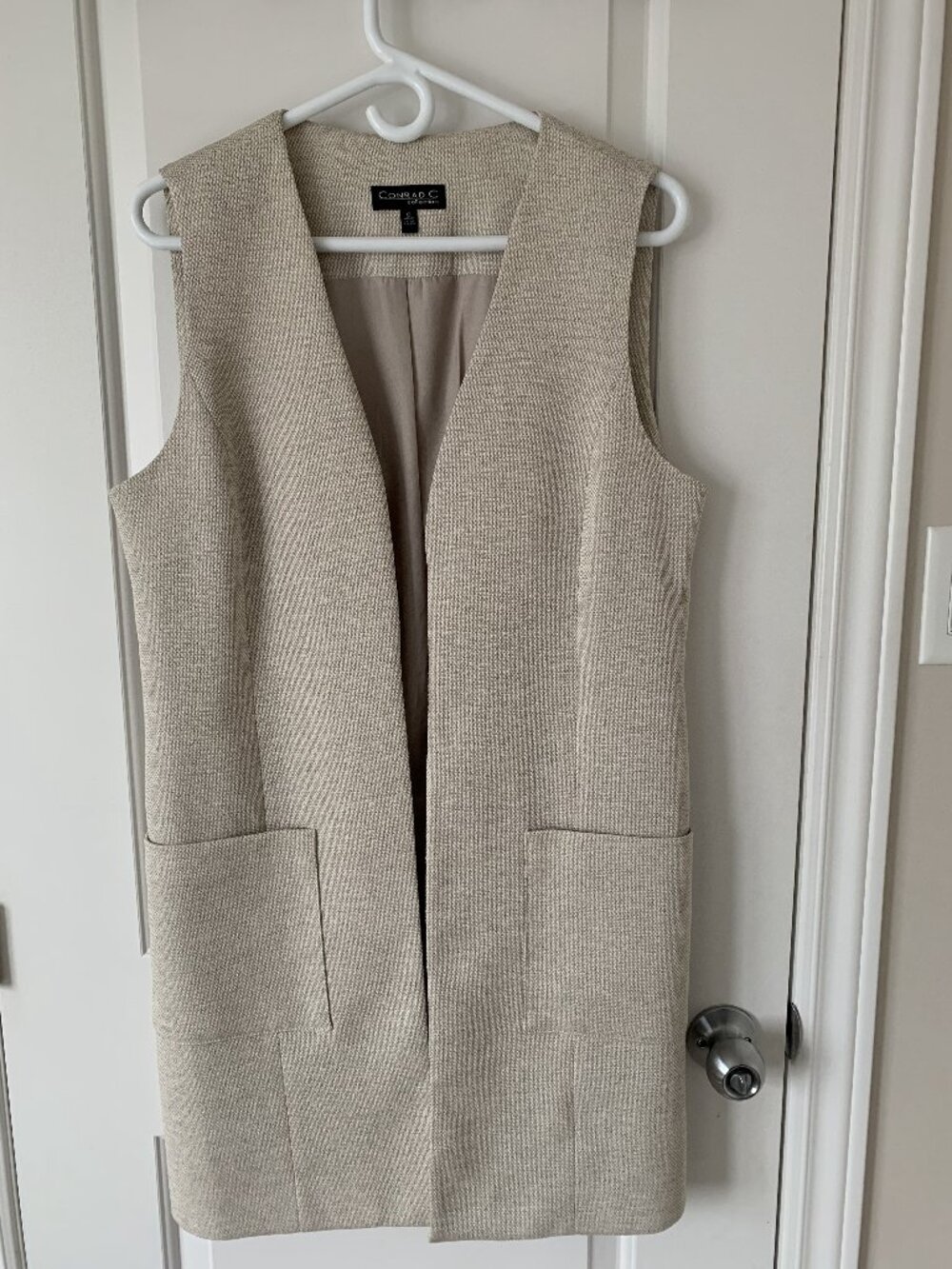 Conrad C Collection Linen-Blend Longline Open-Front Vest - Size 8